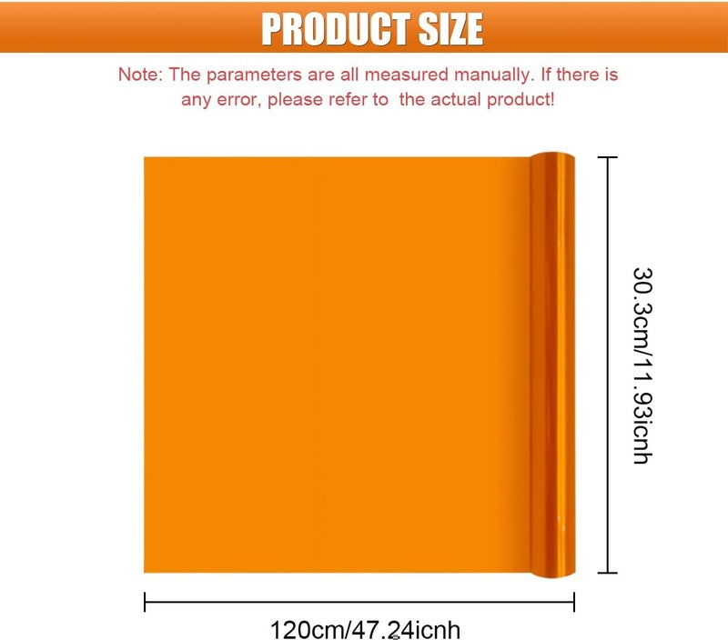 LHDOS 12" x 48" Car Light Tint Film, Yellow Self Adhesive Car Headlight Tint Wrap Film, Vinyl Tinted Color Sticker Sheet Roll for Vehicle Headlight, Brake Light, Tail Lights, Fog Lights (Orange) - Image 2
